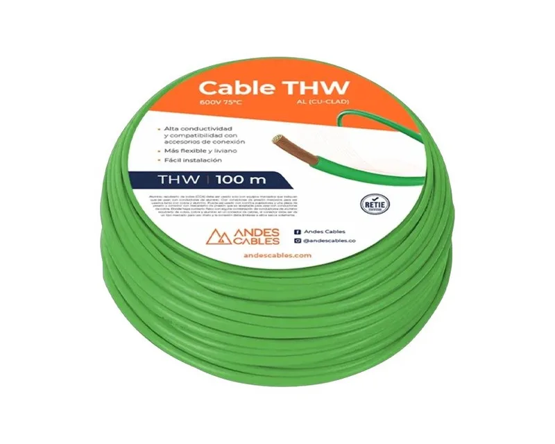 ROLLO CABLE FLEXIBLE THW 14 AWG VERDE 100MTS ANDES CABLES 0046079 CBACHF14VR
