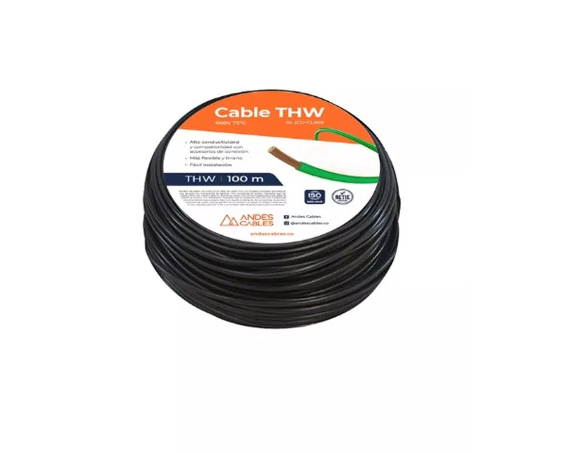 ROLLO CABLE FLEXIBLE THW 14 AWG NEGRO100 MTS ANDES CABLES 0046077 CBACHF14NR