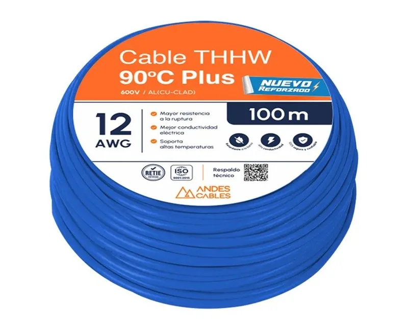 ROLLO CABLE FLEXIBLE THW 12 AWG AZUL 100MTS ANDES CABLES 0046086