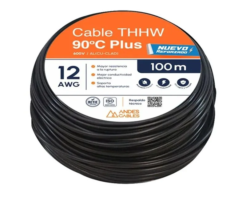 ROLLO CABLE FLEXIBLE THW 12 AWG NEGRO 100MTS ANDES CABLES 751955