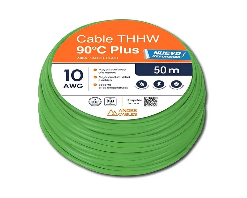 ROLLO CABLE FLEXIBLE THW 10 AWG VERDE 100MTS ANDES CABLES 0046090