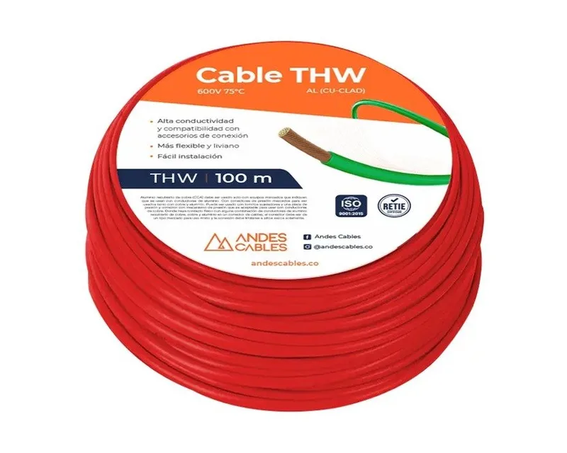 ROLLO CABLE FLEXIBLE THW 8 AWG ROJO 100MTS ANDES CABLES