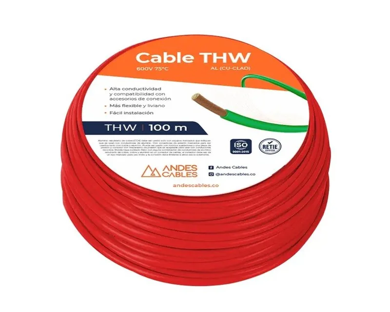 ROLLO CABLE FLEXIBLE THW 16 AWG ROJO 100MTS ANDES CABLES 0046847